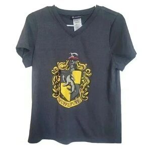 Harry Potter Unisex Adult Dark Navy Poly Hufflepuff V-Neck Short Sleeve T-Shirt